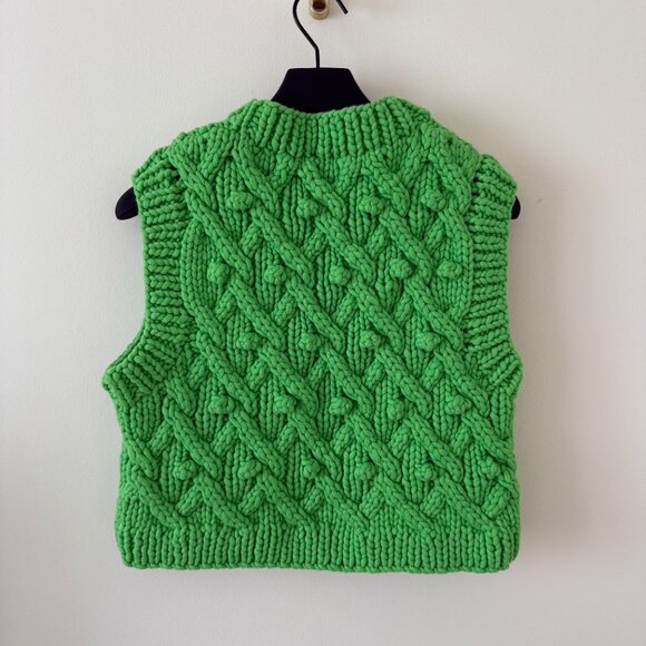 ZARA Neon Green Woven Handcrafted Chunky Knit Sweater Vest - Picture 3 of 4
